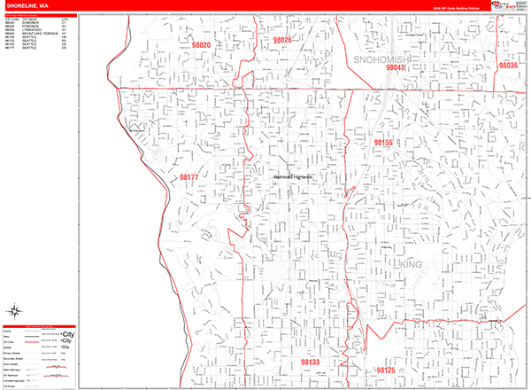 Shoreline Zip Code Wall Map