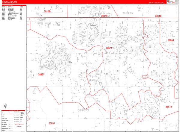 Southaven Zip Code Wall Map