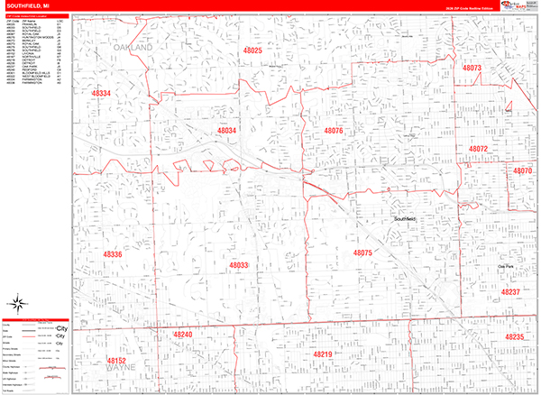 Southfield Zip Code Wall Map