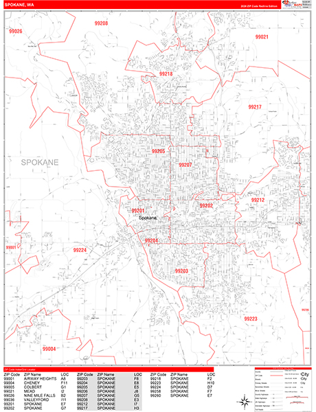 Spokane Zip Code Wall Map