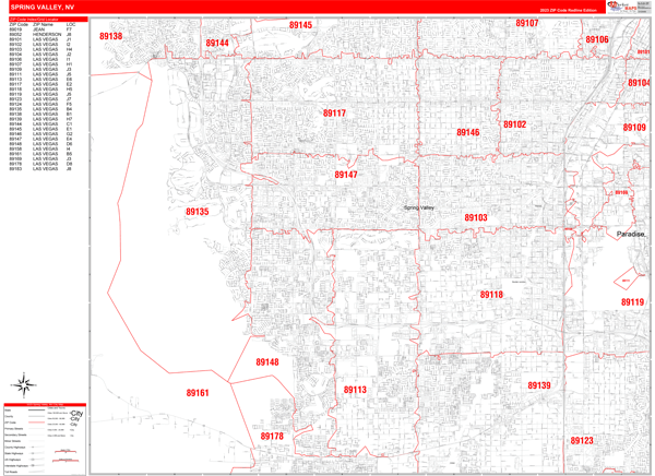 Spring Valley Nevada Zip Code Wall Map (Red Line Style) by MarketMAPS ...