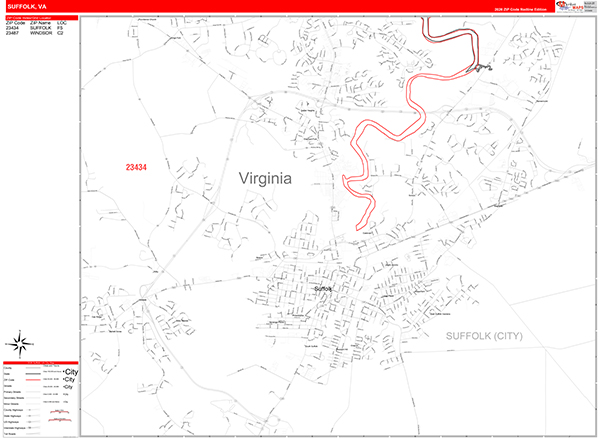 Suffolk Zip Code Wall Map