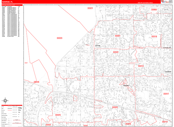 Sunrise Zip Code Wall Map