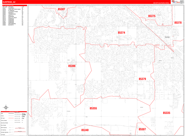 Surprise Zip Code Wall Map