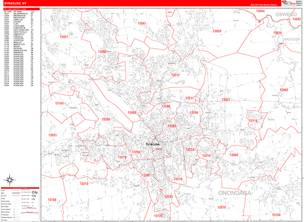 Syracuse Zip Code Wall Map
