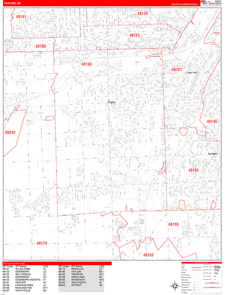 Taylor Zip Code Wall Map
