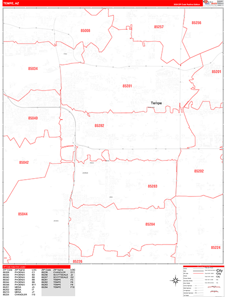Tempe Zip Code Wall Map
