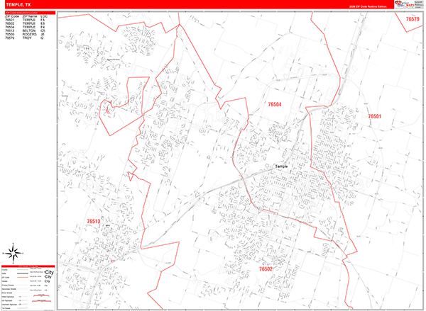 Temple Zip Code Wall Map