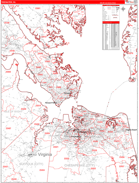 Tidewater Zip Code Wall Map