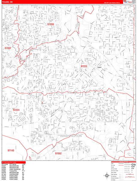 Tigard Zip Code Wall Map