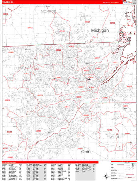 Toledo Zip Code Wall Map