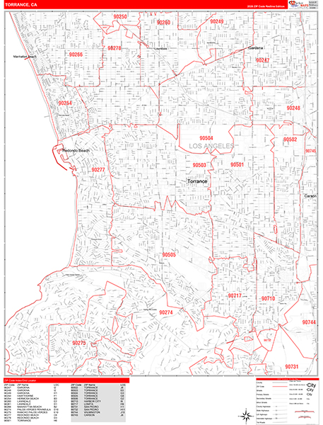 Torrance Zip Code Wall Map