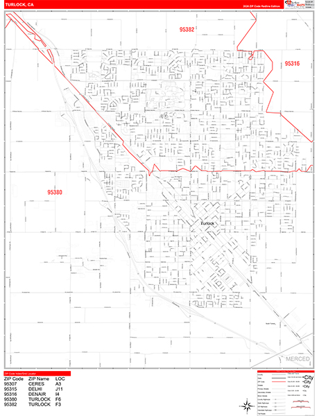 Turlock Zip Code Wall Map