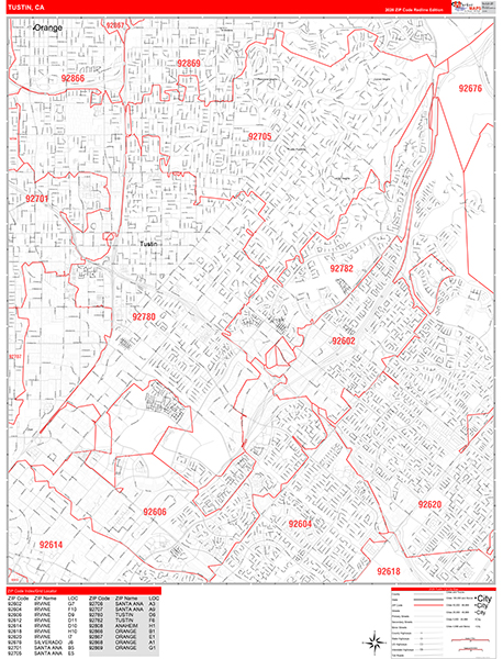 Tustin Zip Code Wall Map