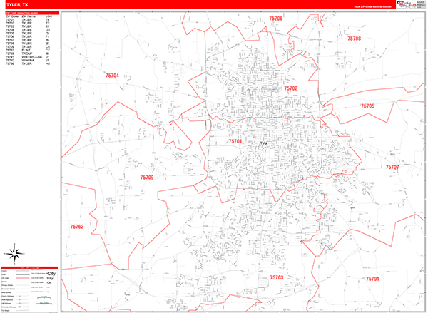Tyler Zip Code Wall Map