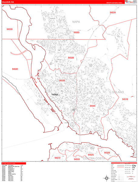 Vallejo Zip Code Wall Map