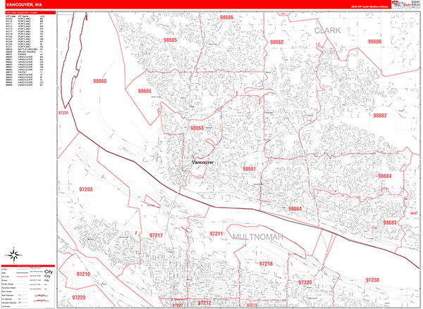 Vancouver Zip Code Wall Map