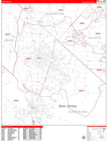 Vineland Zip Code Wall Map