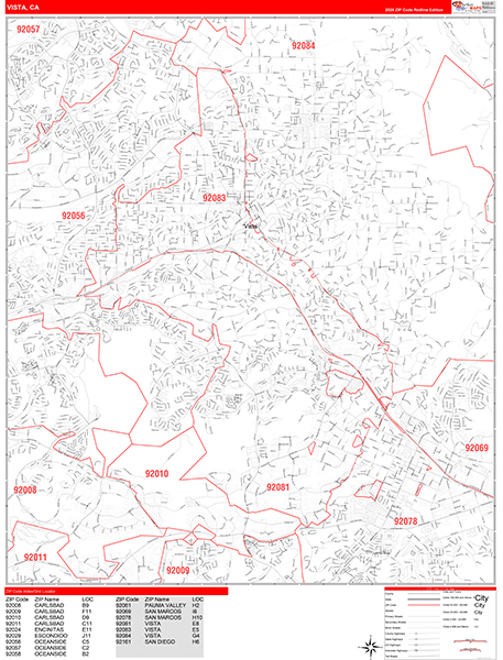 Vista Zip Code Wall Map
