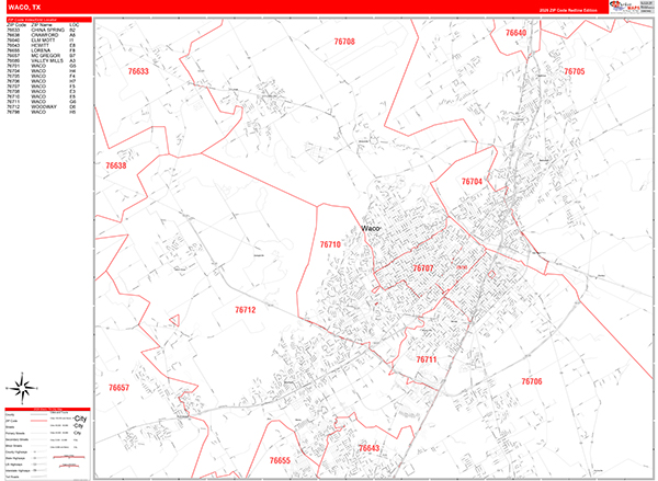 Waco Zip Code Wall Map