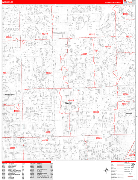 Warren Zip Code Wall Map