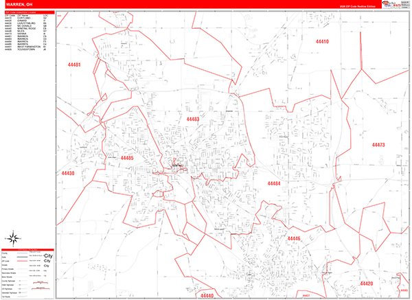Warren Zip Code Wall Map