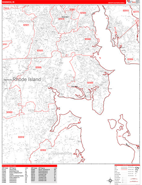 Warwick Zip Code Wall Map