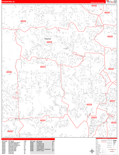 Waterford Zip Code Wall Map