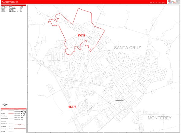 Watsonville Zip Code Wall Map