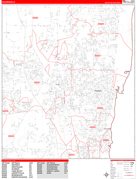 Waukegan Zip Code Wall Map