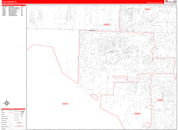 Wellington Zip Code Wall Map