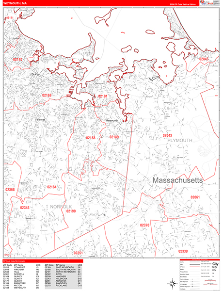 Weymouth Zip Code Wall Map