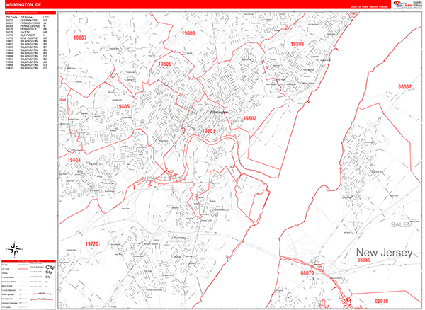 Wilmington Zip Code Wall Map