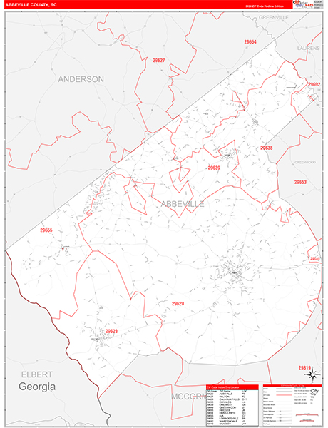 Abbeville County, SC Zip Code Map