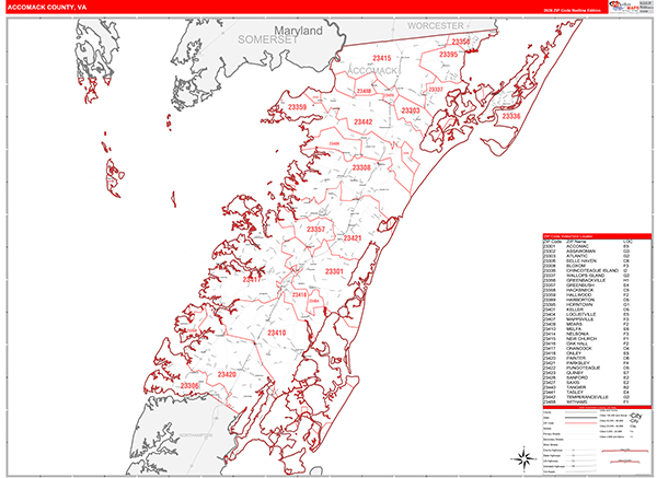 Accomack County, VA Zip Code Map
