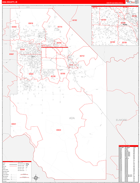 Ada County, ID Zip Code Wall Map