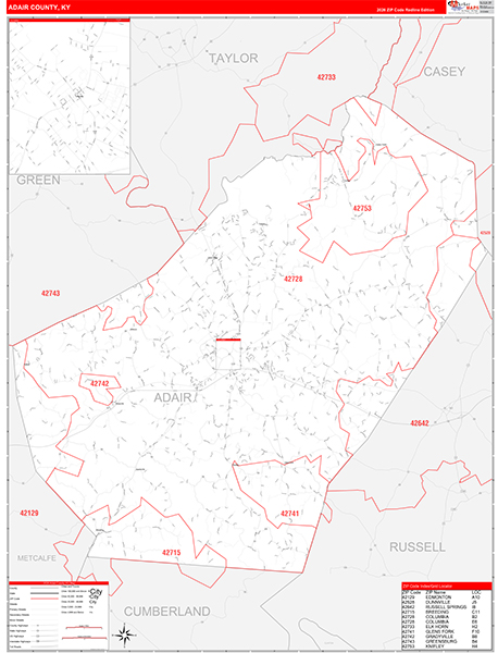 Adair County, KY Zip Code Map