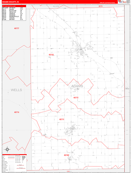 Adams County, IN Zip Code Map