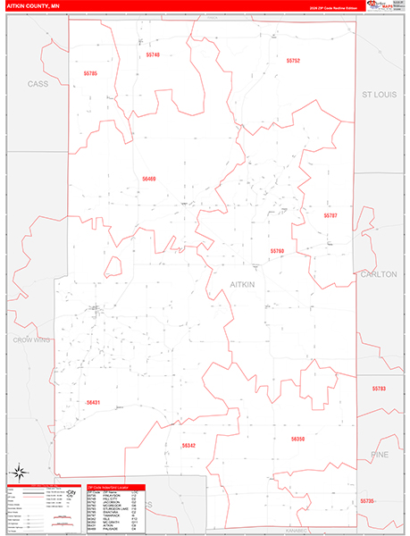 Aitkin County, MN Zip Code Wall Map
