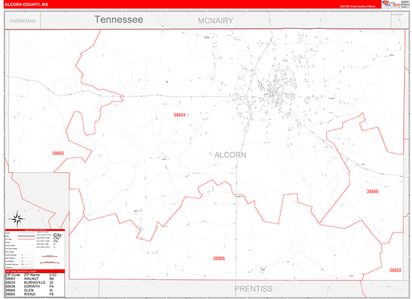 Alcorn County, MS Zip Code Map