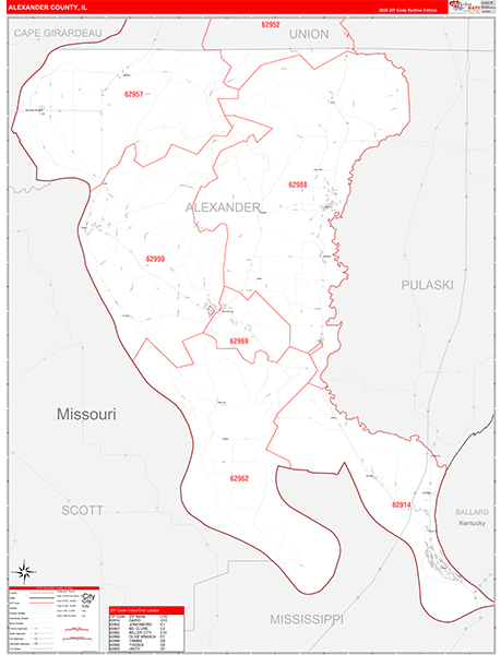 Alexander County, IL Zip Code Map