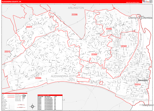 Alexandria County, VA Zip Code Wall Map