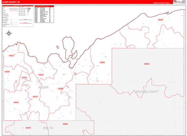 Alger County, MI Zip Code Map