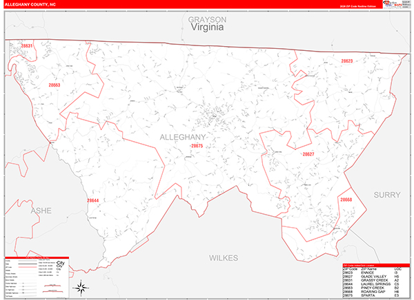 Alleghany County, NC Zip Code Map
