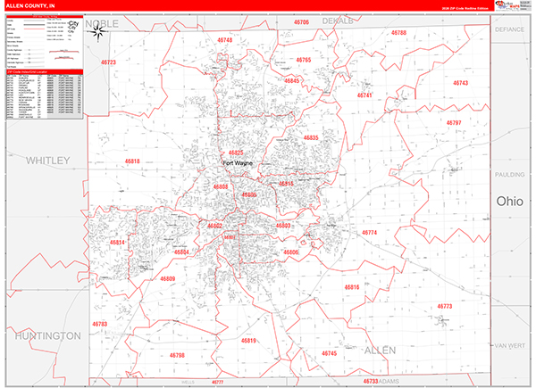 Allen County, IN Zip Code Map