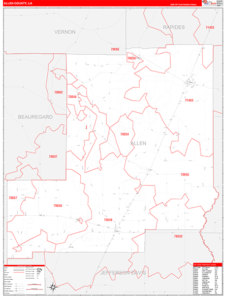 Allen Parish (County), LA Zip Code Wall Map