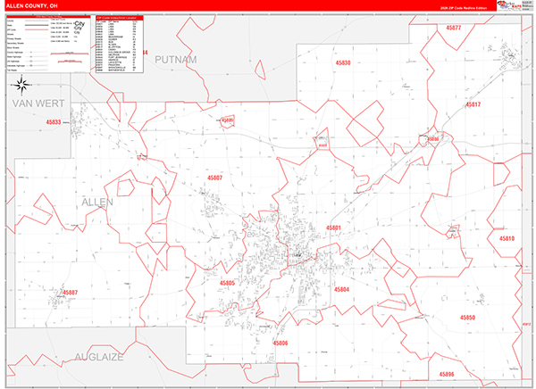 Allen County, OH Zip Code Map
