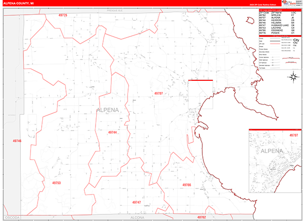 Alpena County, MI Zip Code Map