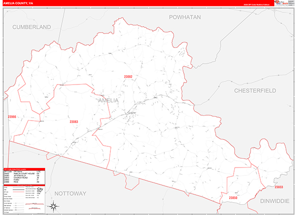 Amelia County, VA Zip Code Map