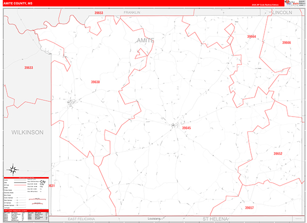 Amite County, MS Zip Code Map